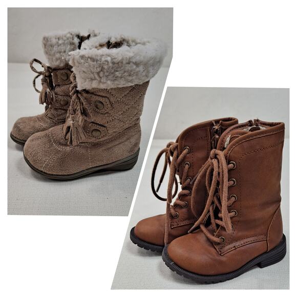Baby Girl/ Cherokee Toddler Size 5 Boots Brown Mid Calf Lace Up - Picture 1 of 8